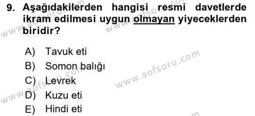 Sosyal Davranış ve Protokol Dersi 2022 - 2023 Yılı Yaz Okulu Sınavı 9. Soru