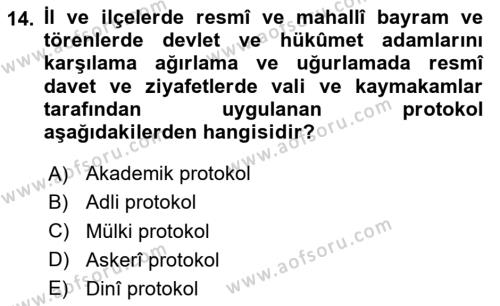 Sosyal Davranış ve Protokol Dersi 2023 - 2024 Yılı (Final) Dönem Sonu Sınavı 14. Soru