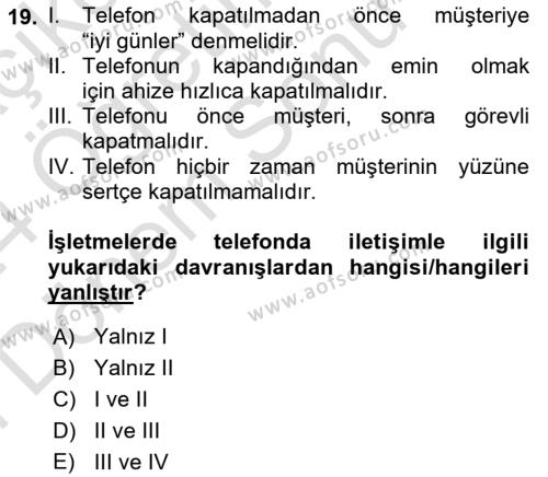 Sosyal Davranış ve Protokol Dersi 2023 - 2024 Yılı (Final) Dönem Sonu Sınavı 19. Soru