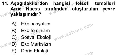 Çevre Sosyolojisi Dersi 2020 - 2021 Yılı Yaz Okulu Sınavı 14. Soru