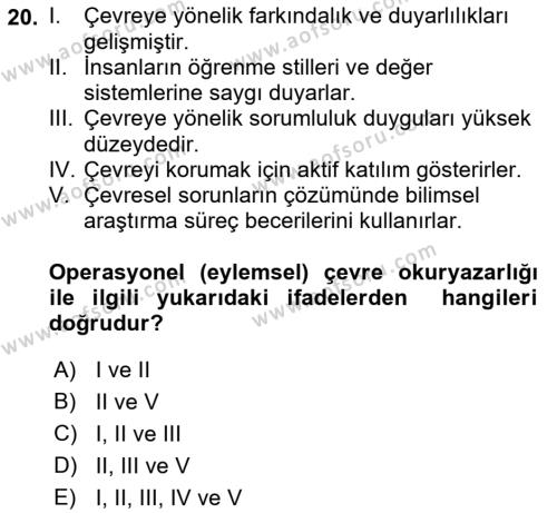 Çevre Sosyolojisi Dersi 2021 - 2022 Yılı Yaz Okulu Sınavı 20. Soru