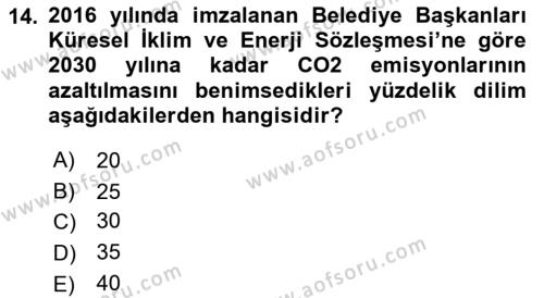 Çevre Sosyolojisi Dersi 2022 - 2023 Yılı (Vize) Ara Sınavı 14. Soru