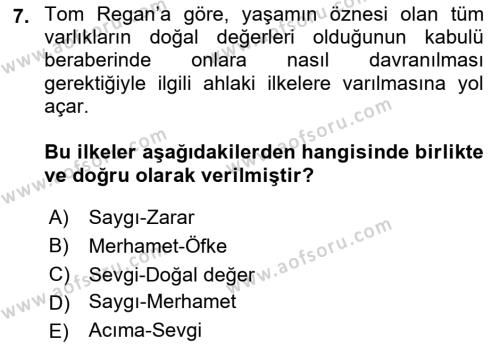 Çevre Sosyolojisi Dersi 2022 - 2023 Yılı (Final) Dönem Sonu Sınavı 7. Soru