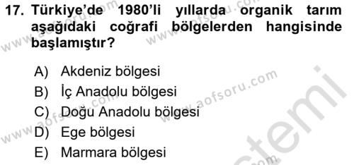 Çevre Sosyolojisi Dersi 2024 - 2025 Yılı (Vize) Ara Sınavı 17. Soru