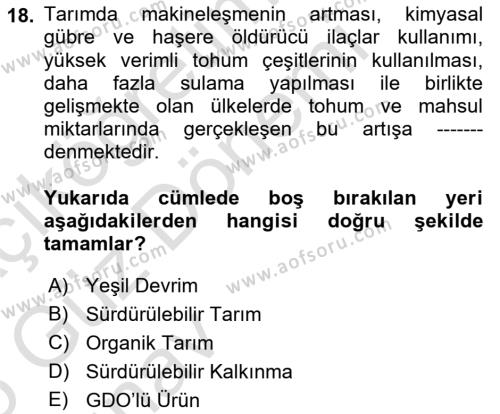 Çevre Sosyolojisi Dersi 2024 - 2025 Yılı (Vize) Ara Sınavı 18. Soru