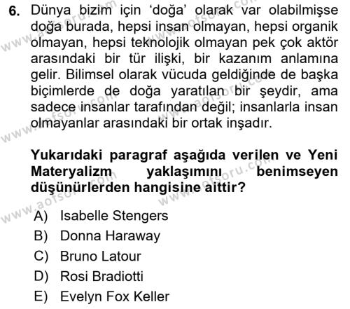 Çevre Sosyolojisi Dersi 2024 - 2025 Yılı (Vize) Ara Sınavı 6. Soru