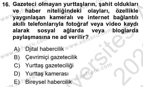 Sosyal Medya Sosyolojisi Dersi 2021 - 2022 Yılı (Vize) Ara Sınavı 16. Soru