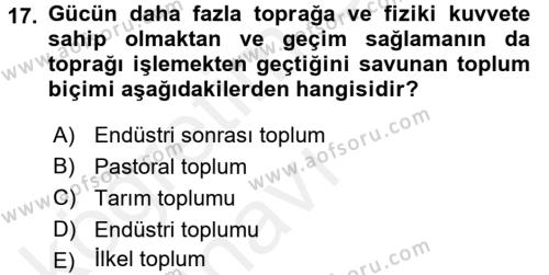 Çalışma Sosyolojisi Dersi 2017 - 2018 Yılı 3 Ders Sınavı 17. Soru