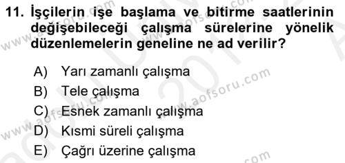 Çalışma Sosyolojisi Dersi 2018 - 2019 Yılı (Vize) Ara Sınavı 11. Soru