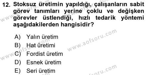 Çalışma Sosyolojisi Dersi 2018 - 2019 Yılı (Vize) Ara Sınavı 12. Soru