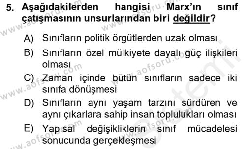 Çalışma Sosyolojisi Dersi 2018 - 2019 Yılı (Vize) Ara Sınavı 5. Soru