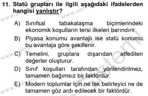 Çalışma Sosyolojisi Dersi 2020 - 2021 Yılı Yaz Okulu Sınavı 11. Soru