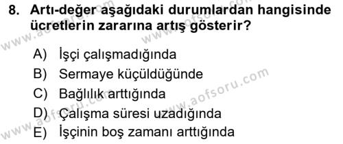 Çalışma Sosyolojisi Dersi 2021 - 2022 Yılı (Vize) Ara Sınavı 8. Soru