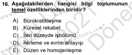 Çalışma Sosyolojisi Dersi 2021 - 2022 Yılı (Final) Dönem Sonu Sınavı 16. Soru