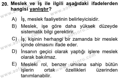 Çalışma Sosyolojisi Dersi 2021 - 2022 Yılı (Final) Dönem Sonu Sınavı 20. Soru