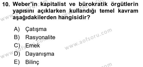 Çalışma Sosyolojisi Dersi 2022 - 2023 Yılı (Vize) Ara Sınavı 10. Soru