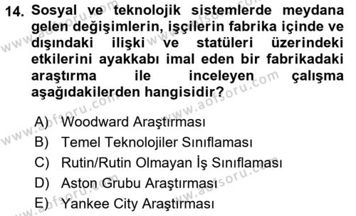 Çalışma Sosyolojisi Dersi 2022 - 2023 Yılı (Vize) Ara Sınavı 14. Soru