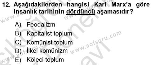 Çalışma Sosyolojisi Dersi 2022 - 2023 Yılı (Final) Dönem Sonu Sınavı 12. Soru