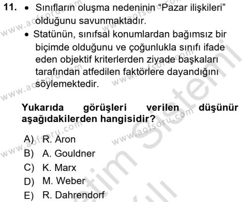 Çalışma Sosyolojisi Dersi 2022 - 2023 Yılı Yaz Okulu Sınavı 11. Soru