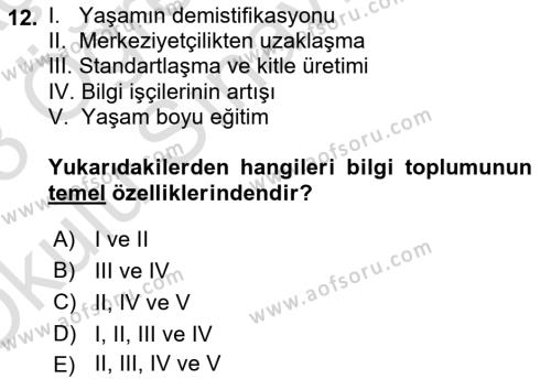 Çalışma Sosyolojisi Dersi 2022 - 2023 Yılı Yaz Okulu Sınavı 12. Soru