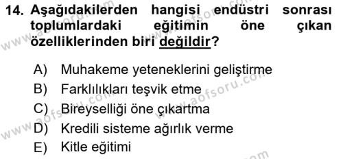 Çalışma Sosyolojisi Dersi 2022 - 2023 Yılı Yaz Okulu Sınavı 14. Soru