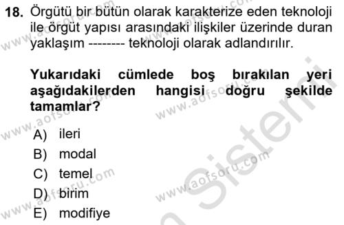 Çalışma Sosyolojisi Dersi 2023 - 2024 Yılı (Vize) Ara Sınavı 18. Soru