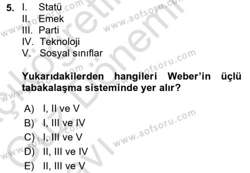 Çalışma Sosyolojisi Dersi 2023 - 2024 Yılı (Vize) Ara Sınavı 5. Soru