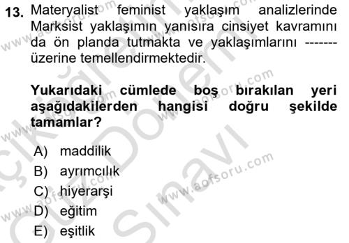 Çalışma Sosyolojisi Dersi 2023 - 2024 Yılı (Final) Dönem Sonu Sınavı 13. Soru