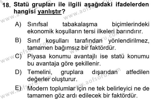 Çalışma Sosyolojisi Dersi 2023 - 2024 Yılı (Final) Dönem Sonu Sınavı 18. Soru