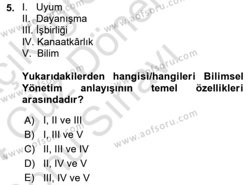 Çalışma Sosyolojisi Dersi 2023 - 2024 Yılı (Final) Dönem Sonu Sınavı 5. Soru