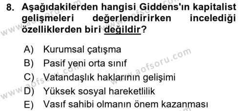 Çalışma Sosyolojisi Dersi 2023 - 2024 Yılı (Final) Dönem Sonu Sınavı 8. Soru