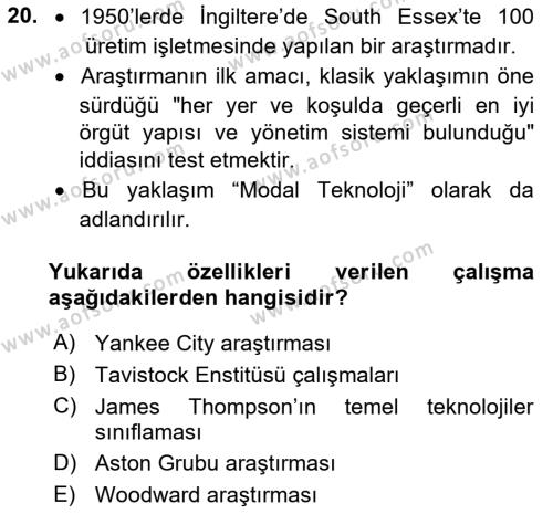 Çalışma Sosyolojisi Dersi 2024 - 2025 Yılı (Vize) Ara Sınavı 20. Soru