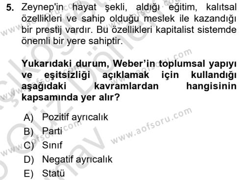 Çalışma Sosyolojisi Dersi 2024 - 2025 Yılı (Vize) Ara Sınavı 5. Soru