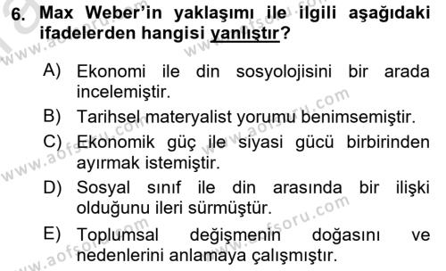 Çalışma Sosyolojisi Dersi 2024 - 2025 Yılı (Vize) Ara Sınavı 6. Soru