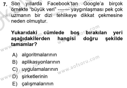 Tüketim Sosyolojisi Dersi 2020 - 2021 Yılı Yaz Okulu Sınavı 7. Soru