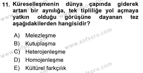 Tüketim Sosyolojisi Dersi 2021 - 2022 Yılı (Vize) Ara Sınavı 11. Soru