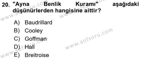 Tüketim Sosyolojisi Dersi 2021 - 2022 Yılı (Vize) Ara Sınavı 20. Soru