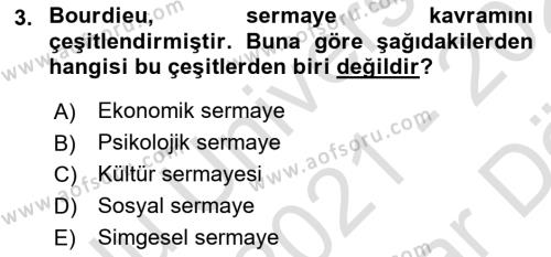 Tüketim Sosyolojisi Dersi 2021 - 2022 Yılı (Vize) Ara Sınavı 3. Soru