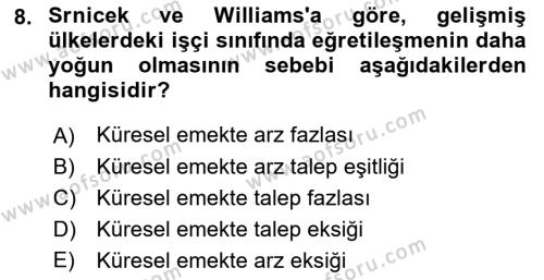 Tüketim Sosyolojisi Dersi 2021 - 2022 Yılı (Vize) Ara Sınavı 8. Soru