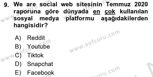 Tüketim Sosyolojisi Dersi 2021 - 2022 Yılı (Vize) Ara Sınavı 9. Soru