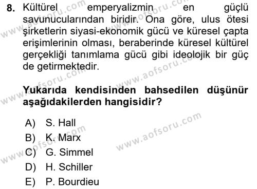 Tüketim Sosyolojisi Dersi 2022 - 2023 Yılı Yaz Okulu Sınavı 8. Soru