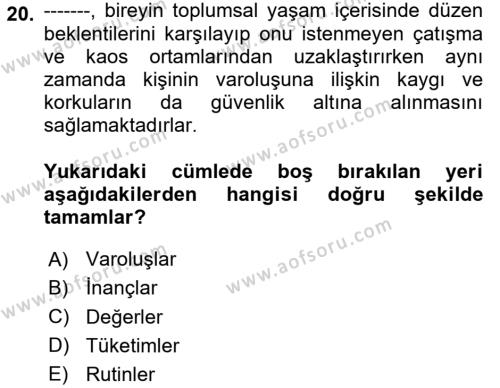 Tüketim Sosyolojisi Dersi 2023 - 2024 Yılı (Final) Dönem Sonu Sınavı 20. Soru