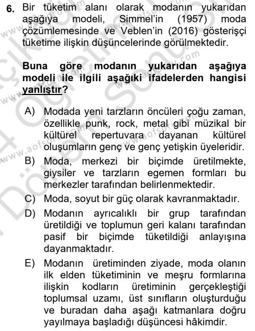 Tüketim Sosyolojisi Dersi 2023 - 2024 Yılı (Final) Dönem Sonu Sınavı 6. Soru