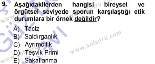 Spor Bilimlerine Giriş Dersi 2013 - 2014 Yılı (Vize) Ara Sınavı 9. Soru