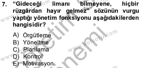 Spor Yönetimi Dersi 2013 - 2014 Yılı (Vize) Ara Sınavı 7. Soru