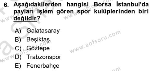 Spor Yönetimi Dersi 2024 - 2025 Yılı (Vize) Ara Sınavı 6. Soru