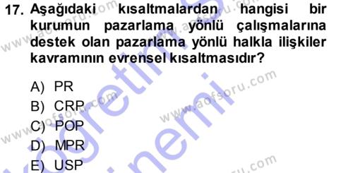 Spor ve Medya İlişkisi Dersi 2013 - 2014 Yılı (Vize) Ara Sınavı 17. Soru