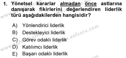 Sporda Liderlik Dersi 2022 - 2023 Yılı (Vize) Ara Sınavı 1. Soru