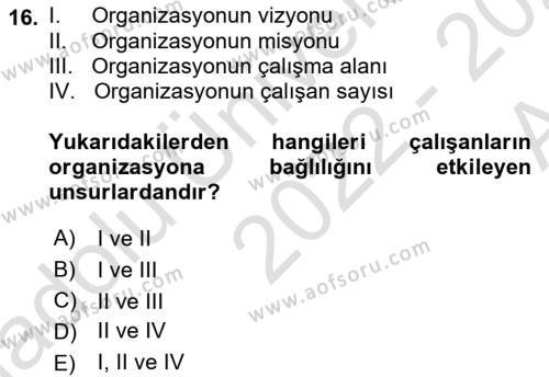 Sporda Liderlik Dersi 2022 - 2023 Yılı (Vize) Ara Sınavı 16. Soru