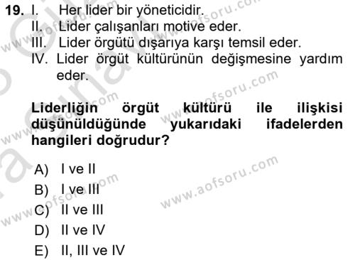 Sporda Liderlik Dersi 2022 - 2023 Yılı (Vize) Ara Sınavı 19. Soru